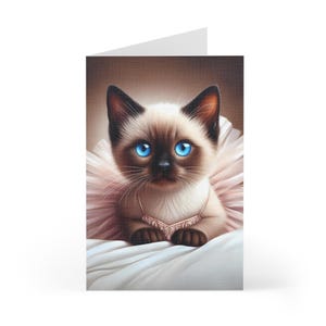Lot de 7 cartes de voeux - adorable chaton siamois ballerine - parfaites pour les amoureux des animaux de compagnie, souhaits d'anniversaire, remerciements, jolies cartes