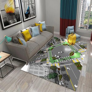 Kids Road Traffic Rug, Cartoon Car Toys Rug for Boys/Girls, Educational Rugs, MultiColor Baby Nursery Bedroom Play Mat, Kids Play Rug