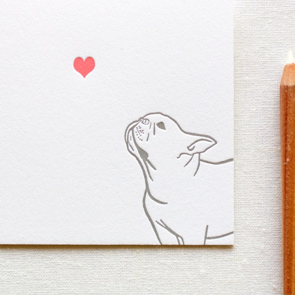 Letterpress French Bulldog in Love Card