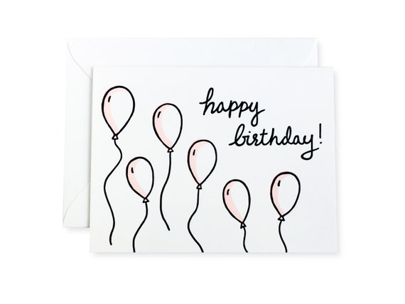 Happy Birthday Pink Balloons Letterpress Card | Etsy