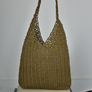 Umhängetasche, leichte Tasche, Papiergarn Tasche, handgemachte Tasche, Sommer Schultertasche, Strandtasche, braune Tasche, Papiergarn Tasche