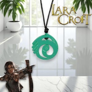 Tomb Raider Pendant Necklace | Lara Croft Cosplay Jewelry | Unisex Green Hollowed Accessory | Perfect Gift for Fans