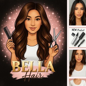 Hairdresser Logo, Business Logo, Cartoon Portrait, Shop Logo, Small Biz, Custom Logo Design, Boutique Logo, Beauty Logo, Character Logo