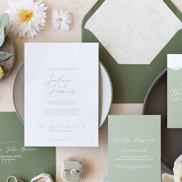 Elegant Topography Mountain Wedding Invitation