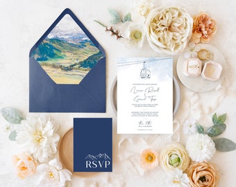 Gondola Mountain Landscape Wedding Invitation