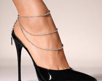 女性用高級ラインストーンアンクレットブレスレット – 繊細なレイヤードクリスタルアンクルチェーン、調節可能なフットジュエリー