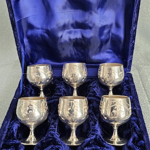 Vintage EPNS Silver Plated Miniature Goblet Set: Sherry Liqueur Drinkware in Velvet Box