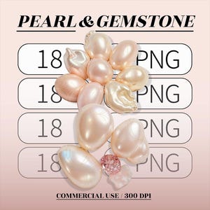 Pearl & Pink Gemstone Clipart, PNG format, digital download for scrapbooking, invitations, logo design, stickers, sublimation art,DIY design