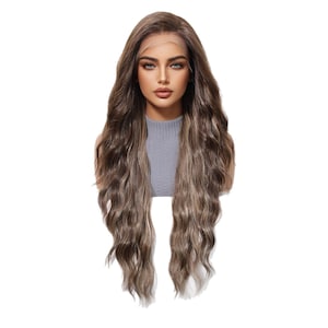 13x6 レースフロントウィッグ 人毛風合成繊維 - ロングカーリー 毛抜き済み - 手結び 目立たないヘアライン - 黒人女性用 グルーレスウィッグ