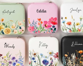 Travel Jewelry Box with Name,Birthday Christmas Gift for Women,Personalized Jewelry Box-Birth Flower,Wedding Bridesmaid Gifts,Christmas Gift