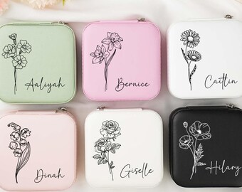 Caixa de joias personalizada com nome, caixa de joias personalizada para madrinhas, caixa de joias para festa de casamento, estojo de joias em couro vintage, presente para ela.