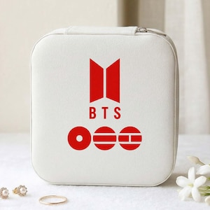 Kpop Music Fan Jewelry Travel Case, Fan Gift, White Faux Leather Ring Organizer, Cute Zipper Earring Storage Box