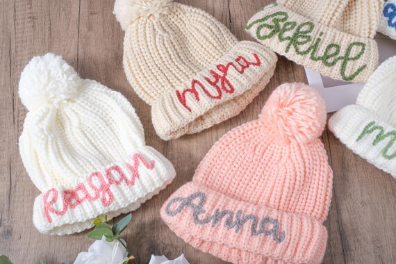 Custom Kids Beanie | Warm Knit Winter Hat with Pom Pom | Personalized name