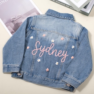 Chaqueta vaquera personalizada con nombre de bebé, chaqueta vaquera personalizada con nombre de niña pequeña bordada a mano, chaqueta con letras y nombre para niños, regalo para baby shower
