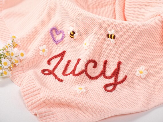Custom Embroidered Name Baby Blanket, Personalized Baby Name Blanket, Girls Blankets with Name, Baby Announcement, Unique Baby Gift