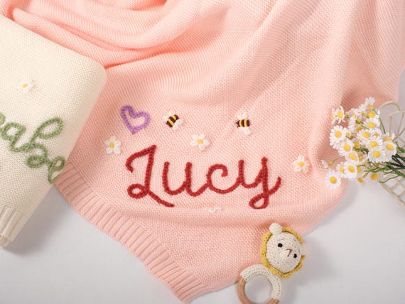Personalized Knit Baby Blanket | Embroidery Gift for Baby Shower | Stroller Blanket| FreeDuties | Monogrammed Newborn Baby Gift