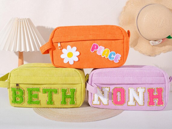 Kids Art Supplies Organizer – Corduroy Pencil Bag, Custom Name Gift for Elementary Students