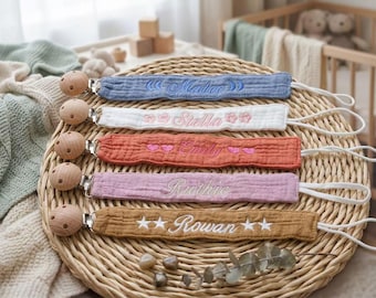 Monogrammed Pacifier Clip, Personalized Bib Clip, Unique Embroidered Baby Gift, Custom Keepsake