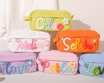 Kids School Supplies Organizer – Corduroy Pencil Bag, Custom Name for Elementary Classroom