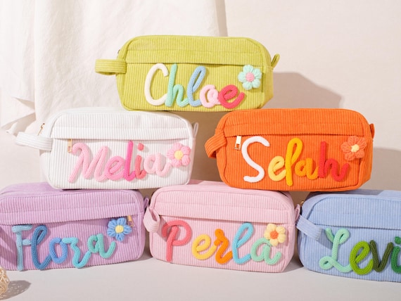 Kids School Supplies Organizer – Corduroy Pencil Bag, Custom Name for Elementary Classroom
