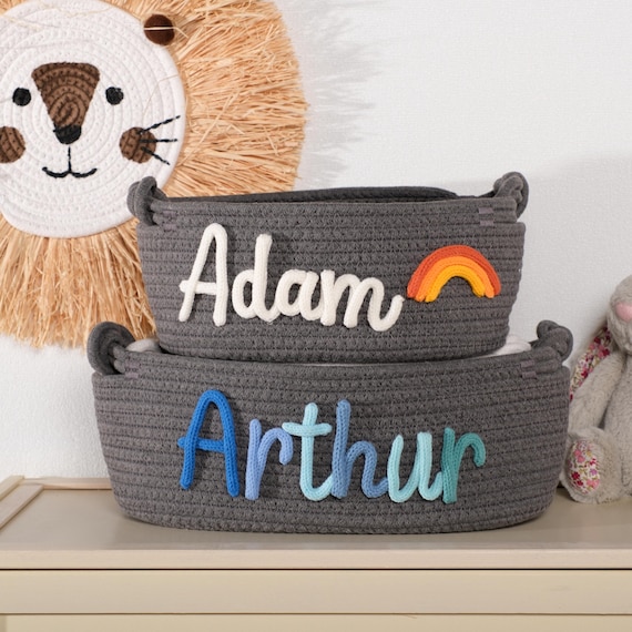 Baby Shower Gift Basket, Custom Baby Name Basket, Personalized Baby Toys Basket with Name, Cotton Rope Basket, Newborn Nursery Decor Gift