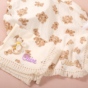 Manta de muselina suave con forma de osito de peluche: manta transpirable para recién nacidos, regalo esencial para baby shower sin género.
