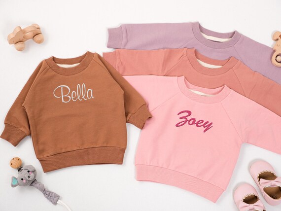 Personalized Hand Embroidered Baby Name Sweatshirt, Custom Toddler Sweatshirt with Name, Kids Name Pullover, Birthday Gift for Girls Boy