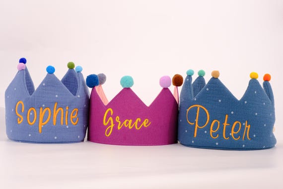 Custom Embroidered Crown for Kids and Children's Birthdays, Personalized Gifts | Keepsake for First Birthday Party | Neutral Birthday Decor