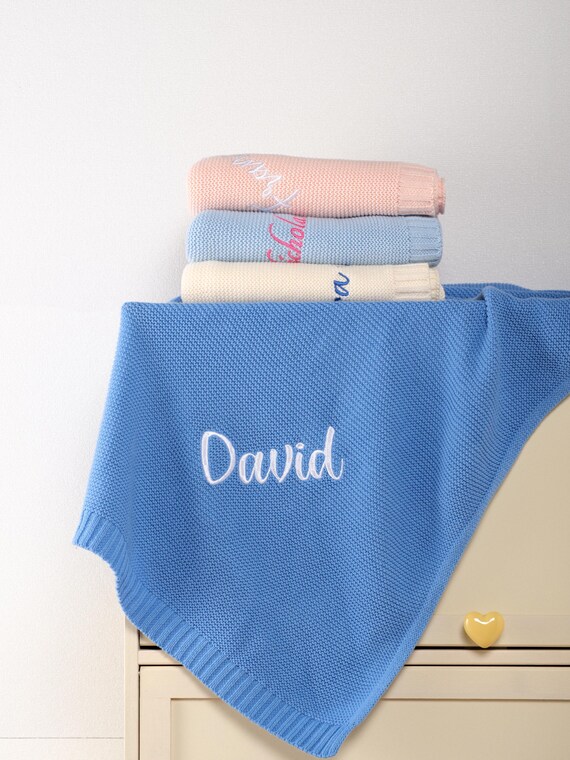 Personalized Baby Name Blanket, Custom Embroidered Knit Cotton Blanket With Name, Baby Shower Gift, Baby Announcement, First birthday Gift