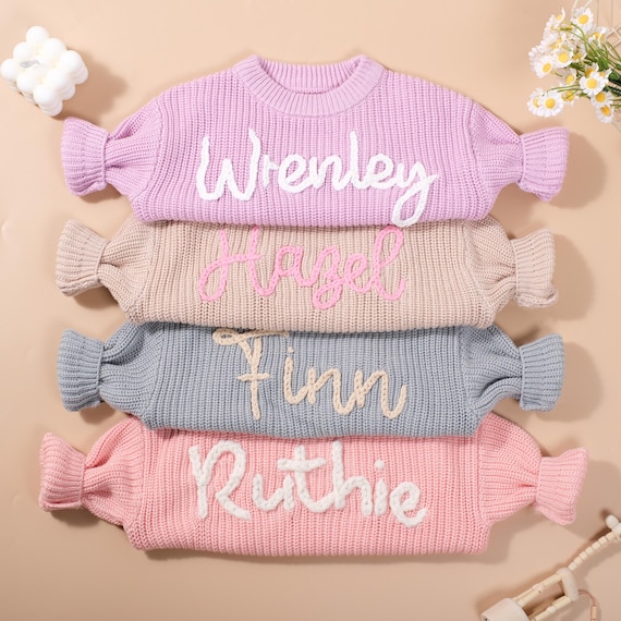 Personalized Baby Sweatshirt with Name | Embroidered Felt Name Monogram Toddler Sweater | Baby Shower First Birthday Gift | Boy Mom Siblings