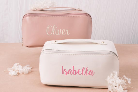 Personalized Embroidered Cosmetic Bag, Custom Makeup Bag, Toiletry Bag with Name, Monogram Bridesmaid Bag, Bridal Party Gift, Birthday Gift