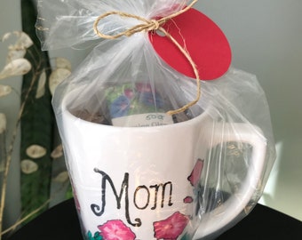 Hand Painted Coffee Mug Gift Set: Morning Glory Seeds, Mother's Day