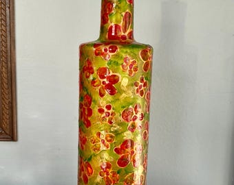 Hand Painted Floral Glass Oil Bottle: 20 oz EVOO Dispenser, Foodie Gift, Oil Dispenser
