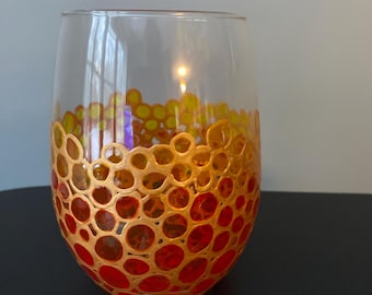 Ombré Bubbles Wineglass, Hand Painted, Autumn Colors