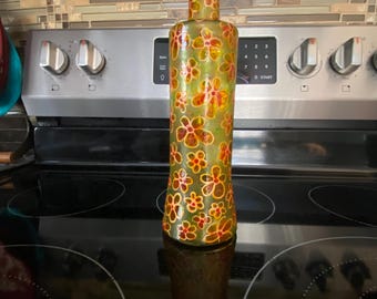 Hand Painted Floral Oil Bottle: 20 oz EVOO Dispenser