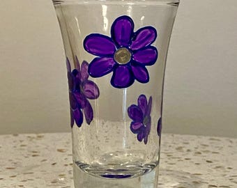 Hand Painted Purple Flower Shot Glass: Fun Barware Gift