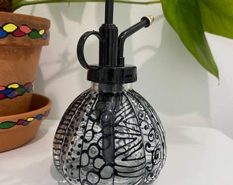 Zentangle Design Mini Plant Sprayer, Plant Mister, Houseplant Care, Hand Painted Glass Gift