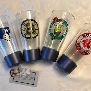 Hand Painted Boston Sports Team Beer Glass with Bottle Opener