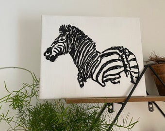 Zebra Relief Painting, Wall Art, Animal Decor, Zebra Stripes, Animal Art