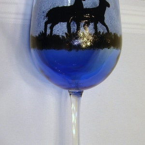 Hand Painted Deer Wine Glass: Blue Ombre, Woodland Silhouette