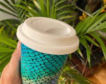 Coffee Mug, Mermaid Coffee Mug, Travel Mug, Silicone Lid, Ecofriendly