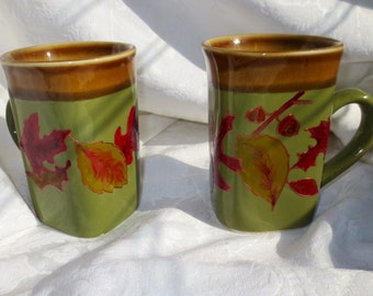 Coffee Mug, Autumn Leaves Coffee Mug, Hand Painted Leaves Acorns