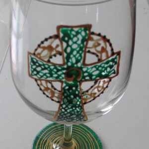 Hand Painted Celtic Cross Wine Glass: St Patrick's Day Gift