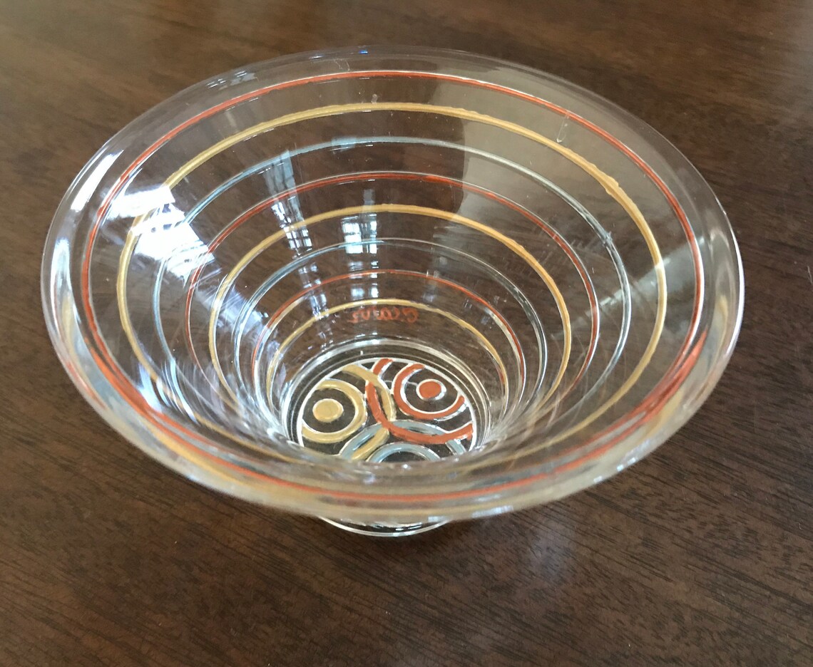 What Nots Rings Mid Century Modern Metallic Circles Glass Bowl, MCM Design, Candy, Nuts ...
