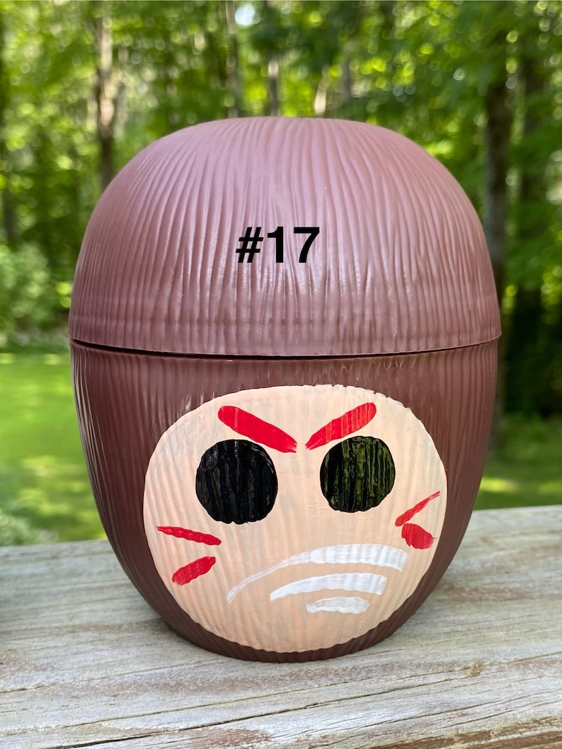 Adult Sz Hand Painted Moana Kakamora Party Cup with Straw & Lei - 16 oz Luau Favor, Moana Party Face 17