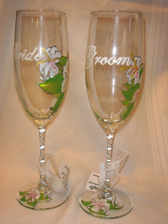 Set Wedding Glasses Bride Groom Wine Champagne Flutes Set Of Etsy
