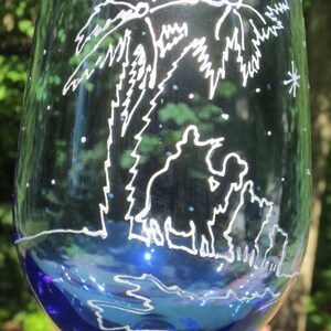 Three Kings Wine Glass Wise Men Christmas Hand Painted Blue