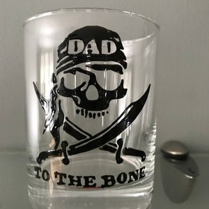 Hand Painted Pirate Skull Bourbon Glass - Dad Gift