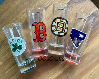 Boston Sports Shot Glass Set Hand Painted, Barware set