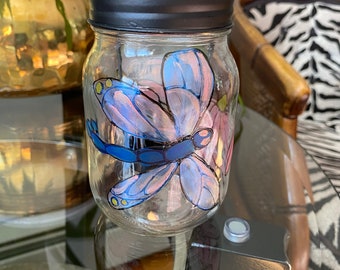 Dragonfly Votive, Mason Jar Light, Coneflower Mason Jar Light, Dragonfly Candleholder